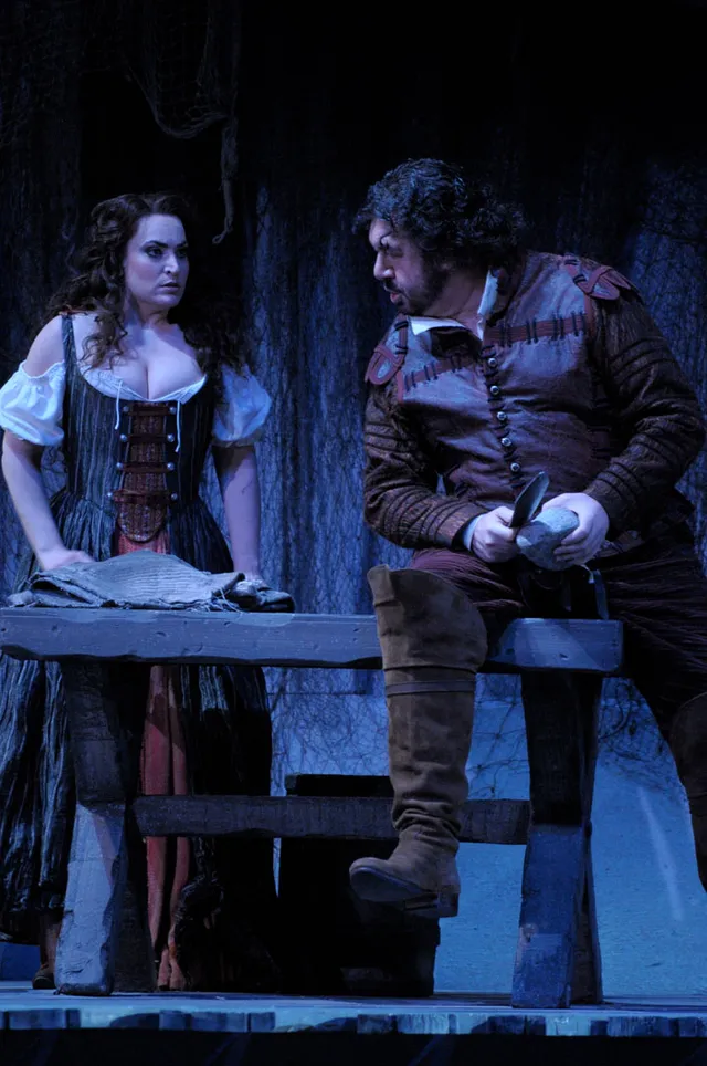 Nicole Piccolomini as Maddalena in Rigoletto at Lyric Opera of Chicago, with Andrea Silvestrelli